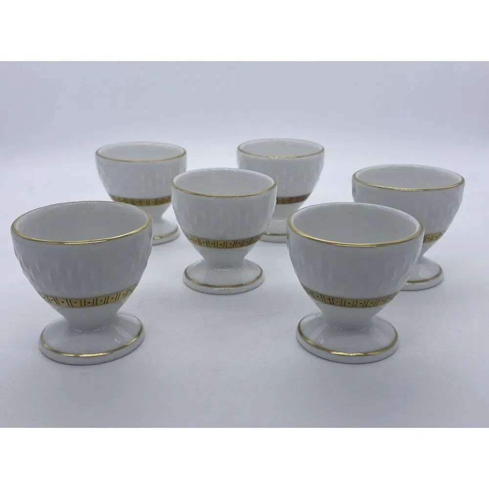 Vintage‎ Edelstein Bavaria Porcelain Egg Cups Set Of 6 Ivory With Gold Accents